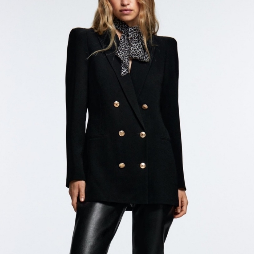 Zara Shoulder Pad DoubleBreasted Blazer Coat Gem